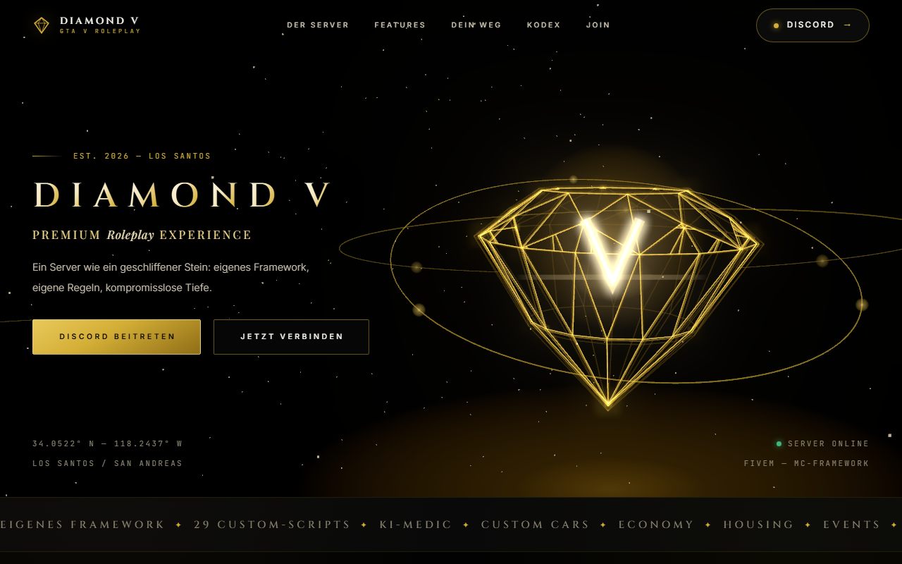 Screenshot der Website diamond-v.de